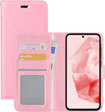 Hoesje - Met Pasjeshouder - Geschikt voor Samsung Galaxy A35 - Luxe Bookcase Portemonee - Flip Case - Kunstleer Book Case - Flipcase - Book Cover - Walletcase - Portemonneehoes - Lichtroze