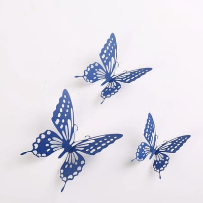 Cake topper decoratie vlinders of muur decoratie met plakkers 12 stuks blauw - 3D vlinders - VL-04