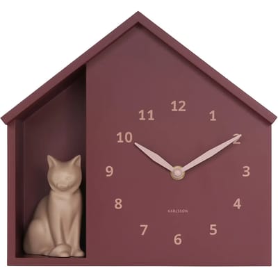 Karlsson Wandklok Sitting Cat - Rood - 24.9x24.9x27cm - Wandklok Modern