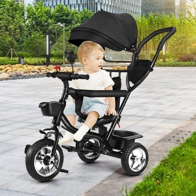 Driewieler Kinderen - Loopfiets Kinderwagen - Buiten Spelen - Schaalbaar 4-in-1 - 75 cm - Zwart