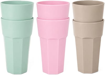 Plasticforte onbreekbare drinkglazen - 6x stuks - kunststof/plastic - mix van 3 kleuren - 600 ml - 16 cm - stapelbaar