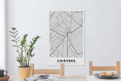 Canvas Schilderij Stadskaart – Zwart Wit - Kaart – Chièvres – België – Plattegrond - 40x60 cm - Wanddecoratie