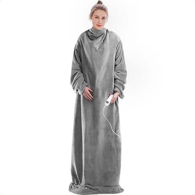 Goliving Elektrische Deken met Mouwen XXL - Fleece plaid met 9 Standen en Timer - Knuffeldeken Groot - Wasbaar Elektrische Deken - 195x125cm - Grijs