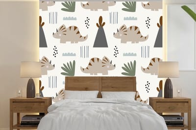 Behang - Fotobehang Jongens - Kinderen - Patroon - Dinosaurus - Breedte 240 cm x hoogte 240 cm