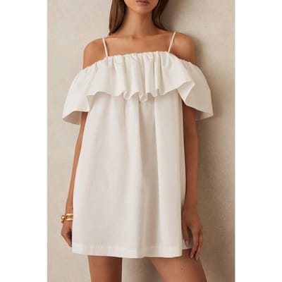 Reiss Off The Shoulder Dress Ivory Cream Size: XS | Mini Dresses Outlet | Dames | Wit