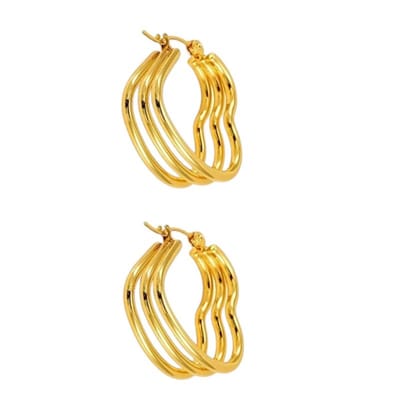 Aramat Jewels | Oorringen | Goudkleurige Triple Hart Oorringen 25mm | | | |10mm | Staal | Volwassenen | Verkleurd niet