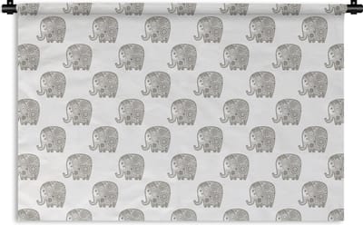 Wandkleed - Wanddoek - Doodle - Olifant - Design - 180x120 cm - Wandtapijt