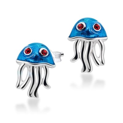 Joy|S - Zilveren kwal oorbellen - jellyfish - 9 x 11 mm - zilver blauw
