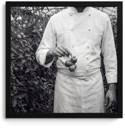 Poster in lijst - Fotolijst 40x40 cm - Posters - Tomaten - Chef - Zwart - Wit - Posterlijst zwart - Decoratie - Wanddecoratie woonkamer - Muurdecoratie slaapkamer