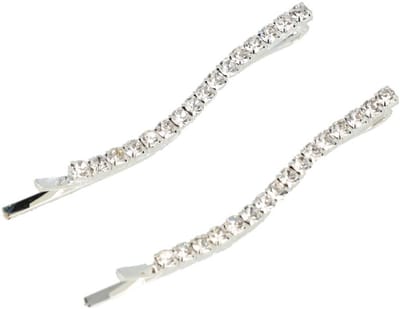 Haarsoires Haarspeld Schuifspeldjes 5cm - Wave Vorm - Strass Steentjes - Zilver - Set van 2 - Haarklem - Haarclip - Haaraccessoires voor Dames & Kinderen - Hair Clip - Decoratieve Haaraccessoire