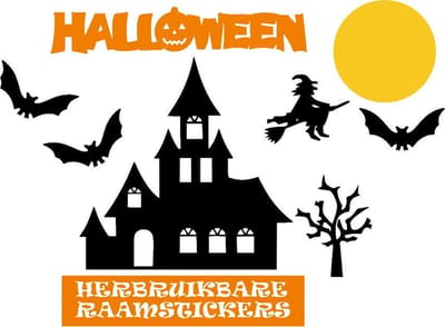 Raamstickerset herbruikbaar Halloween huis vleermuizen & heks | Rosami