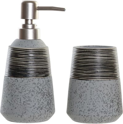 Items Zeeppompje - incl. beker - blauw-grijs - polystone - 18 cm - badkamer accessoires