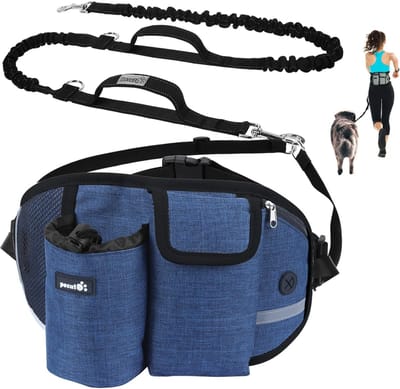 Handsfree Hondenriem met Schokdemping en Reflectie, Verstelbare Heupgordel en Extra Handvatten voor Honden tot 60KG