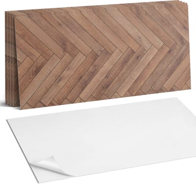 Coloray Plaktegels - Visgraatpatroon Wandtegel Zelfklevend - 60 cm x 30 cm - Bruin Plaktegels - 6 stuks - Rechthoek PVC Tegels - Plaktegels Keuken - Zelfklevende Vloertegels Badkamer - Vinyltegels Vloer Zelfklevend - Zelfklevende Wandtegels