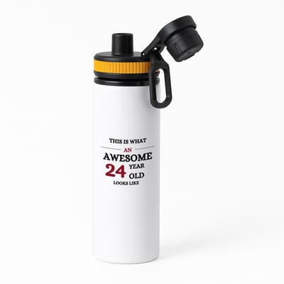 Hacebo® - This is what an awesome 24 year old looks like waterfles met draaidop oranje - iemand die 24 jaar is geworden - de jarige - verjaardagscadeau - kado - geschenk - gift - leuke verjaardagscadeau - felicitatie - water fles - 850ML