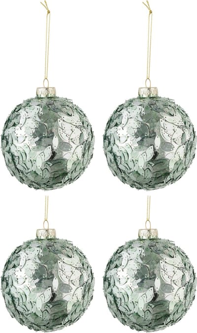 J-Line kerstbal Pailletten - glas - licht azuur - medium - doos van 4