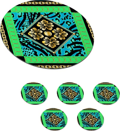 Onderzetters voor glazen - Rond - Dierenprint - Bloemen - Ketting - Goud - Patroon - 10x10 cm - Glasonderzetters - 6 stuks