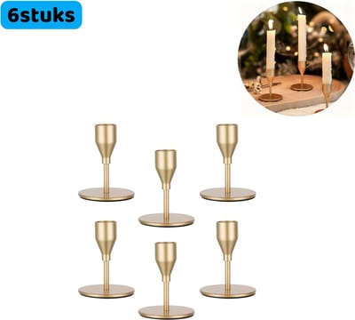 6 stuks - Kandelaar - Miniatuur kandelaar - Metaal - Voor romantische diners - Europese vintage stijl - Eettafel decoratie - Goud