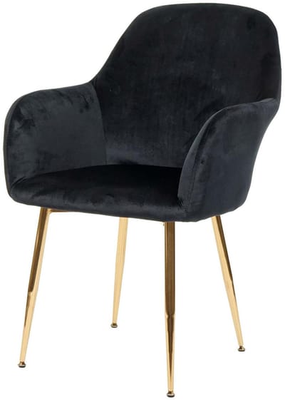 Eetkamerstoel MCW-F18, stoel keukenstoel, retro design ~ fluweel zwart, gouden poten