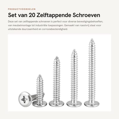 Dailygoods- Zelftappende Schroeven 20 Stuks - Roestvrij Staal 304 - M6 x 40 mm - Kruiskopschroeven - Platte Kopschroeven - Ideale Bevestigingsoplossing - Meubelschroeven