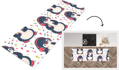 Keukenloper - Loper keuken - Pinguïn - Muziek - Koptelefoon - Kinderen - Patroon - 150x50 cm - Keukenloper vinyl