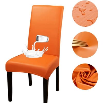 Housse de chaise en tissu cuir Pu, couleur unie, imperméable, pour salle à manger, hôtel, Banquet, mariage, protection de chaise universal size orange