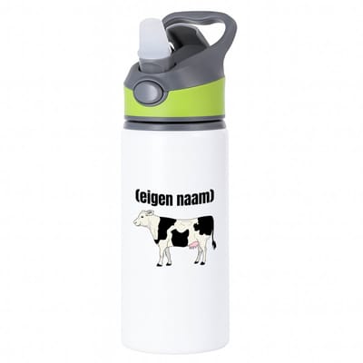 Hacebo® - koe met eigen naam waterfles met rietje groen - Koe - boeren - iemand die houdt van koeien - verjaardag - cadeau - kado - water fles - 650ML
