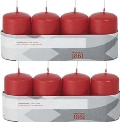 Trend Candles Cilinderkaarsen/stompkaarsen - set 8x - rood - 5 x 8 cm - 18 branduren