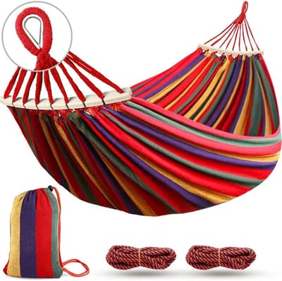 Ruime Hangmat 285 x 155 cm met Verstevigingsstangen, Duurzaam Canvas voor Buiten, Ideaal voor Camping en Tuin, Draagvermogen 550 kg