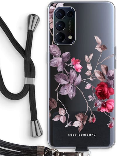 Case Company® - Hoesje met koord geschikt voor Oppo Find X3 Lite hoesje met Koord - Mooie bloemen - Telefoonhoesje met Zwart Koord - Bescherming aan alle Kanten en Over de Schermrand