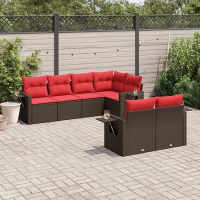 vidaXL - 7-delige - tuinbankset - met - kussens, - bruin - polyrotan