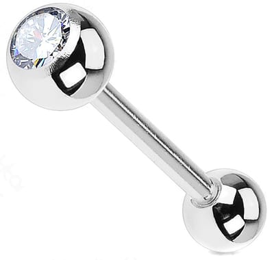 Tongpiercing titanium Jewelled Barbell 1.6x10x4 - zilver - LMPiercings