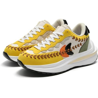 Chaussures de couple tendance de rue Chaussures de sport en plein air Motif brodé Chaussures pour hommes et femmes Chaussures de course légères et respirantes 38 jaune