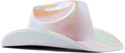 KIMU® Cowboyhoed Iridescent Wit - Witte Regenboog Cowboy Western Hoed Dames Heren - Cowgirl Ranger Rodeo Pastel Yellowstone Festival
