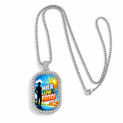 Gepersonaliseerde Halsketting met Foto – Draaibare Fotohanger met Dubbelzijdige Fotoprint – Roterende Ketting met Foto – Zilverkleurige Hanger met Strassrand – Persoonlijk Cadeau voor Haar en Hem