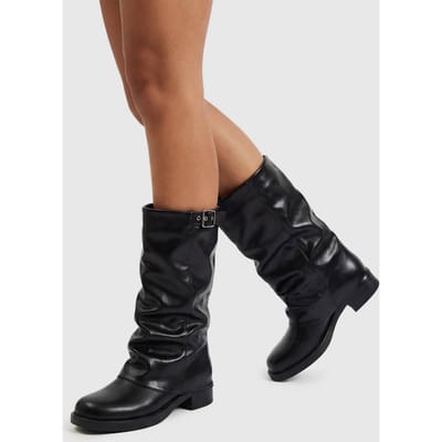 boohoo Dames Knielaars Met Omvouwbare Gesp | Zwart | Maat: 38