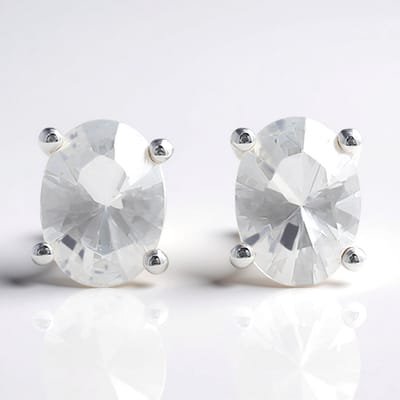 Cavill - 925 Sterling Zilver Oorstekers - 1,926 ct Mexicaanse Danburiet - Ovaal & Briljantgeslepen - Elegante Dames Oorbellen