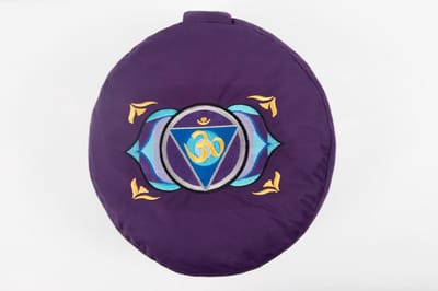 Om Namaste Symbolic Meditatiekussen Zitkussen - Rond - Paars - Ohm Goud - Turquoise Chakra Teken