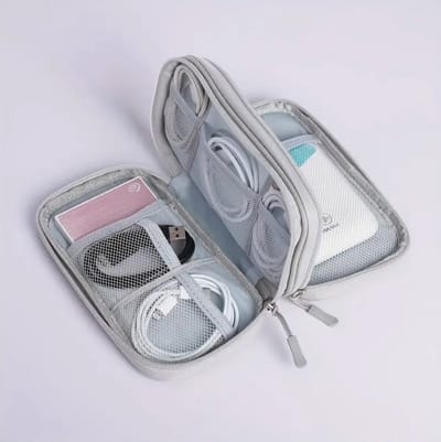 Electronica Organizer - Dubbele Rits - 4 Vakken - Travel Organization - Reistasje - Reizen - Vliegtuig - Opberg Tas - Kabel Organizer - Powerbank Storage - Grijs