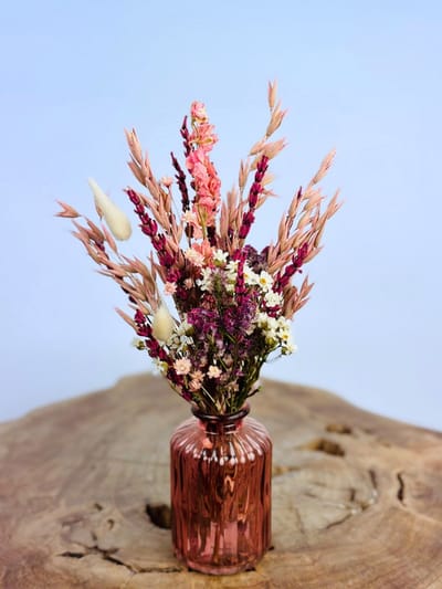 Droogbloemen boeket "Dani's Pride" - set van 2 stuks (roze- & rode vaasje met bloemen) | 20 - 25 cm | Prachtig droogbloemen boeket | Het ultieme cadeau