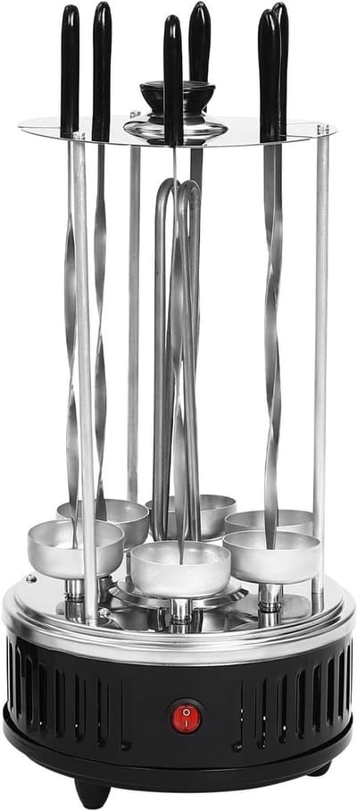 Verticale Grill - Draaiende Spies - Lekkere Snacks - Automatische Rotatie - 1000 Watt - Zilver