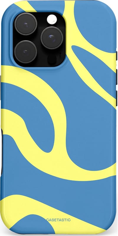 Casetastic hoesje geschikt voor Apple iPhone 16 Pro - MagSafe - Dubbellaagse bescherming - Blauwe Gele Zee Stranden - Fashion Case - Lavendel Goud Lichtblauw