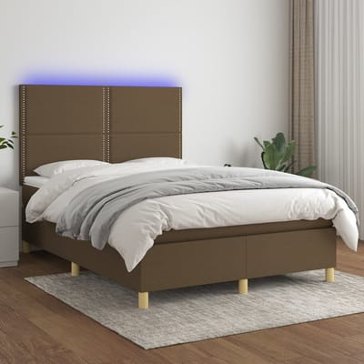 vidaXL - Boxspring - met - matras - en - LED - stof - donkerbruin - 140x190 - cm