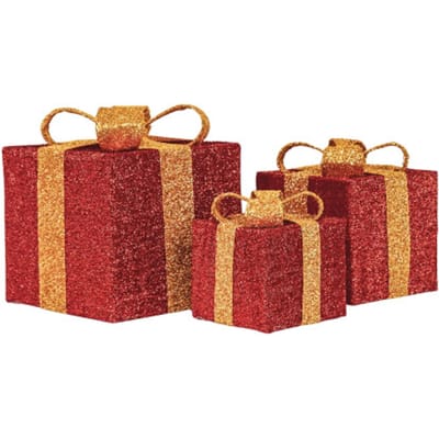Housevitamin- Cadeau Set van 3 - Kerstcadeau 2026 - Relatiegeschenk - Led Lamp - Rood/ Goud - 15cm/20cm/25cm