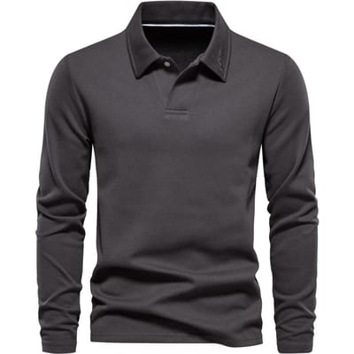 Lente en Herfst Nieuw Heren Wassen Lange Mouw Kraag Casual Effen Kleur Shirt Trend Revers Alle Polo 2XL gray