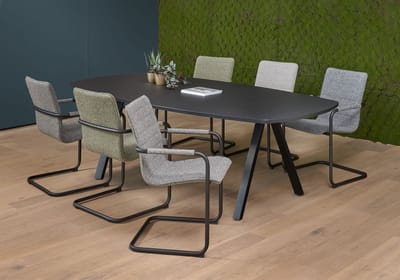 Vergadertafel Victory Deens Ovaal 240x120cm frame Aluminium (RAL9006) blad Zwart Mat (anti fingerprint)