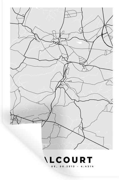 Muurstickers - Sticker Folie - Stadskaart – Plattegrond – België – Zwart Wit – Walcourt – Kaart - 20x30 cm - Plakfolie - Muurstickers Kinderkamer - Zelfklevend Behang - Zelfklevend behangpapier - Stickerfolie