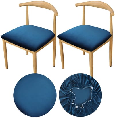 Stoelhoezen voor Eetkamerstoelen 35-50 cm / 14-19 inch Stoelhoes van Luxe Fluweel, Superrekbaar, Perfecte Pasvorm, Zacht en Mooi, Wasbaar, Stofafstotend (2, Pauwblauw)