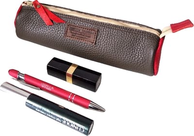 Toetie & Zo - Etui - Leer - Rol - Bruin - Rood - Makeuptasje - Pennenetui - Handgemaakt - 22bx6hx6d