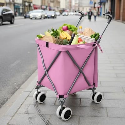Dailygoods 90L Opvouwbare boodschappenkar met 4 wielen, 360 graden draaibaar ° Remmen en sturen X-vormig stalen frame Ma